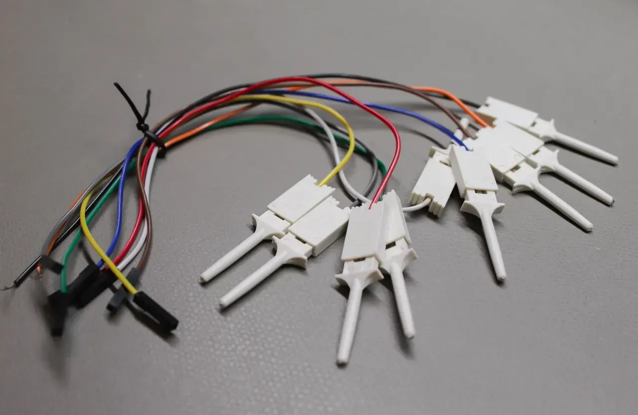 alligator clips — figure from “IoT Penetration Testing Part 1”.